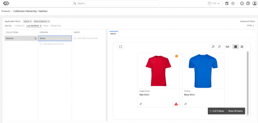 Contentserv PIM dashboard