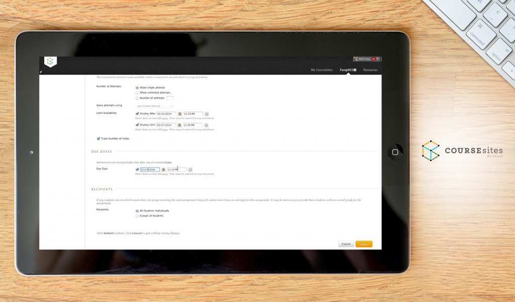 CourseSites dashboard