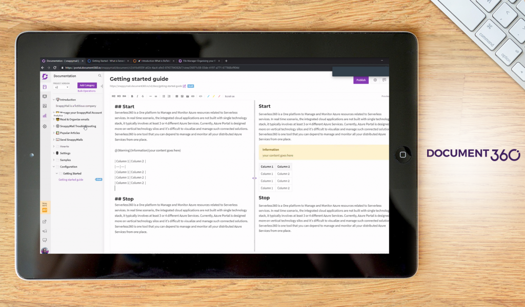 Document 360 dashboard