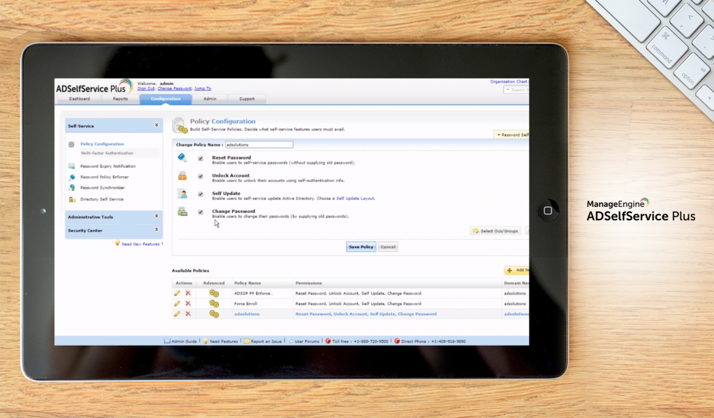 Manage Engine ADselfservice Dashboard