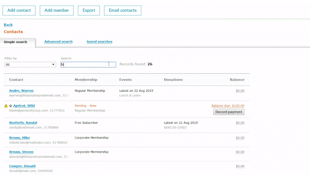 Wild Apricot dashboard