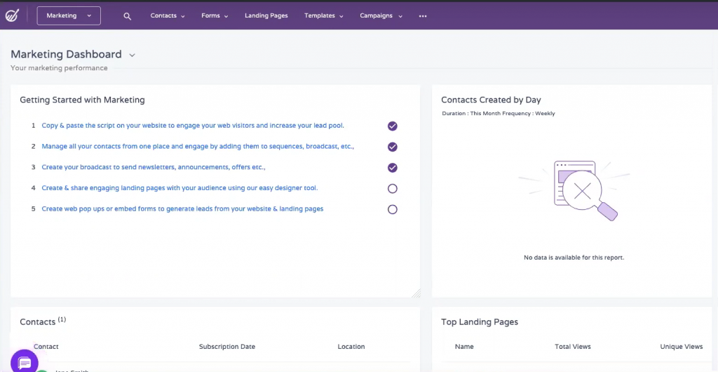 EngageBay dashboard