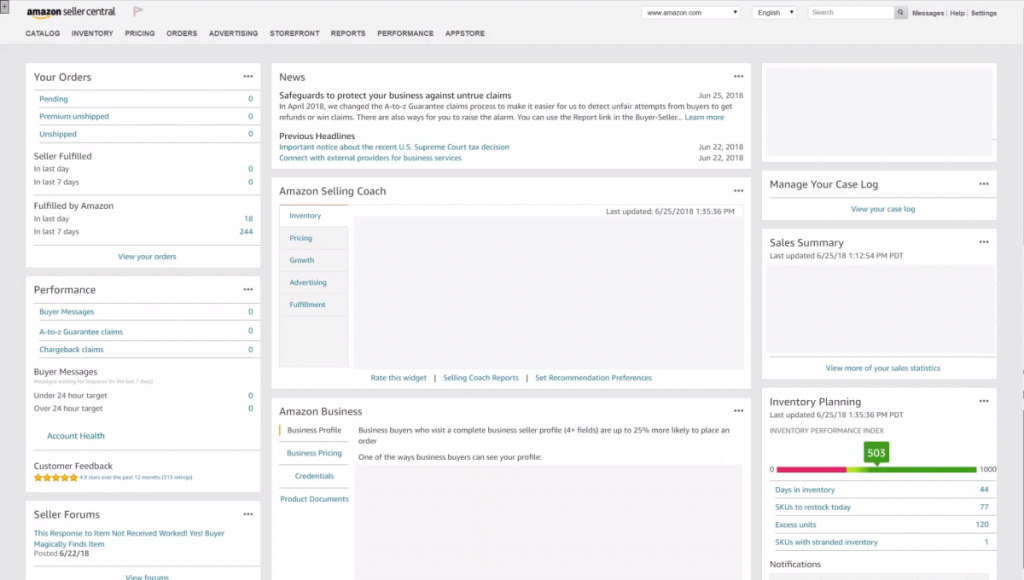 fulfillment by amazon dashboard