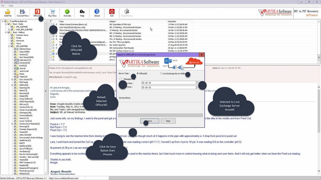 Vartika OST to PST Converter dashboard