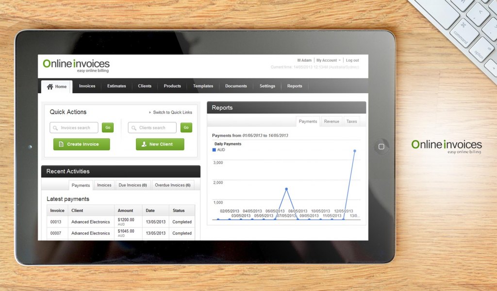 Online Invoices dashboard