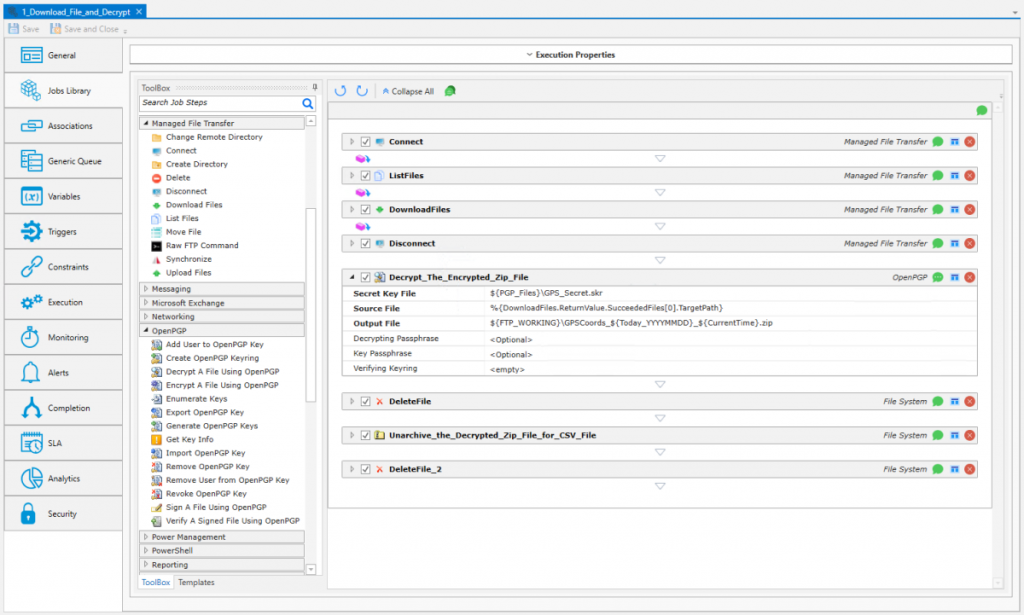 ActiveBatch Job Steps Editor dashboard