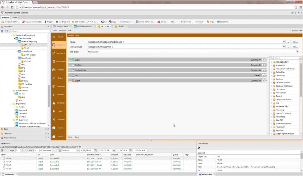 ActiveBatch Web Console dashboard