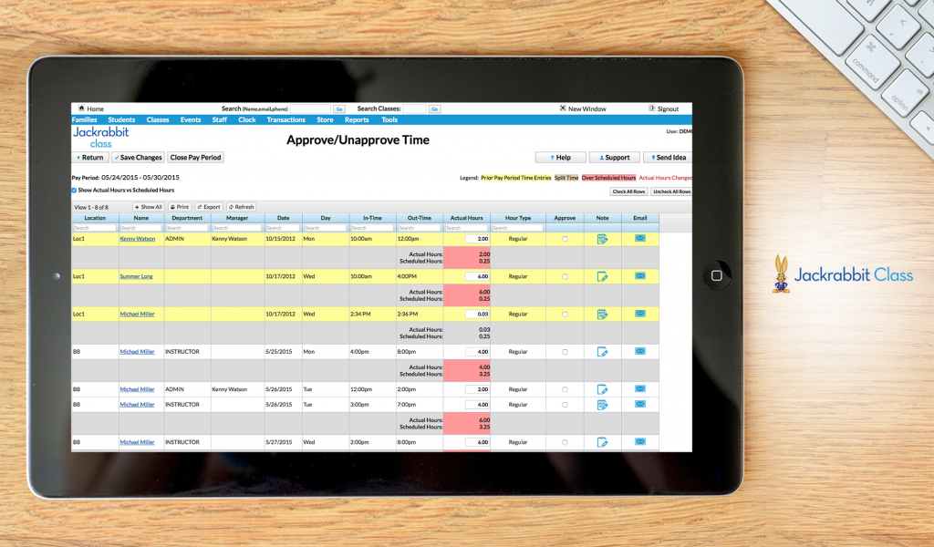 Jackrabbit Class dashboard