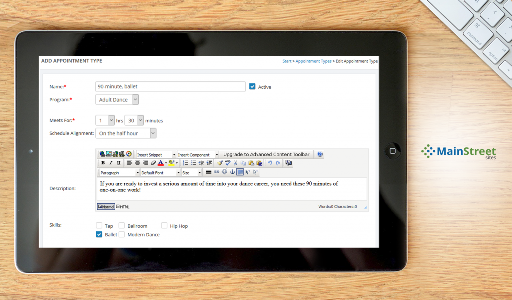 MainStreetSites dashboard