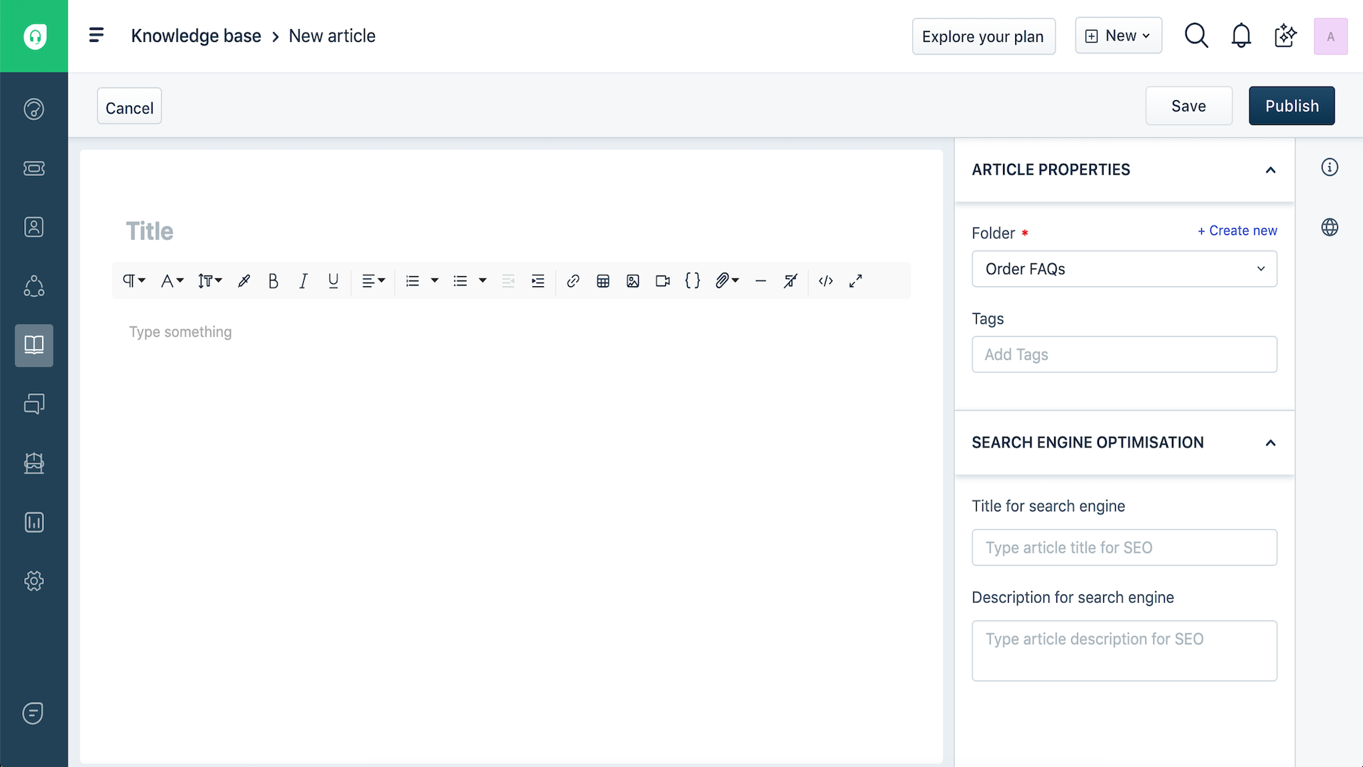 Freshdesk Dashboard - Creating a New Article