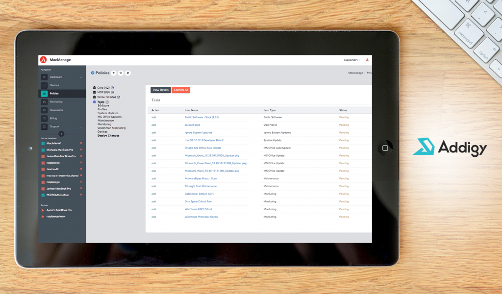 Addigy dashboard