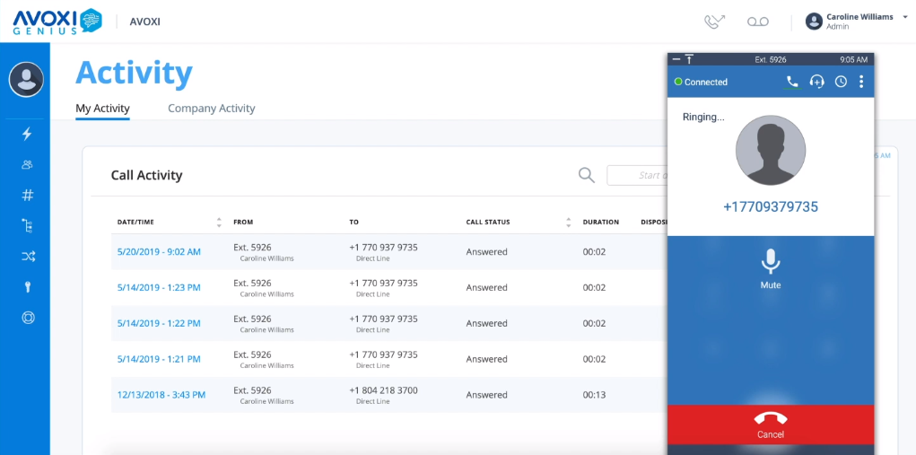 Avoxi Genius dashboard