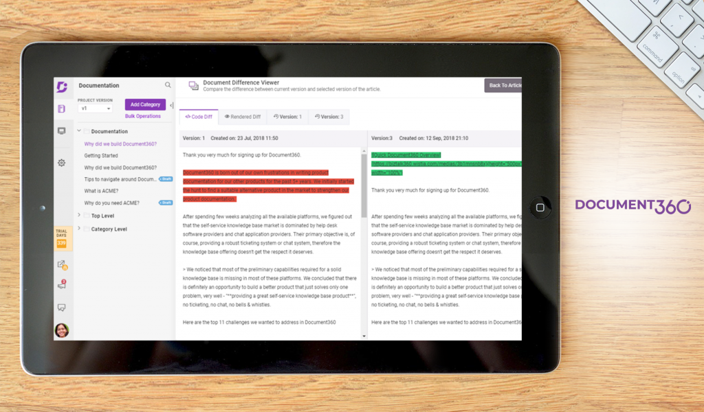 Document360 dashboard