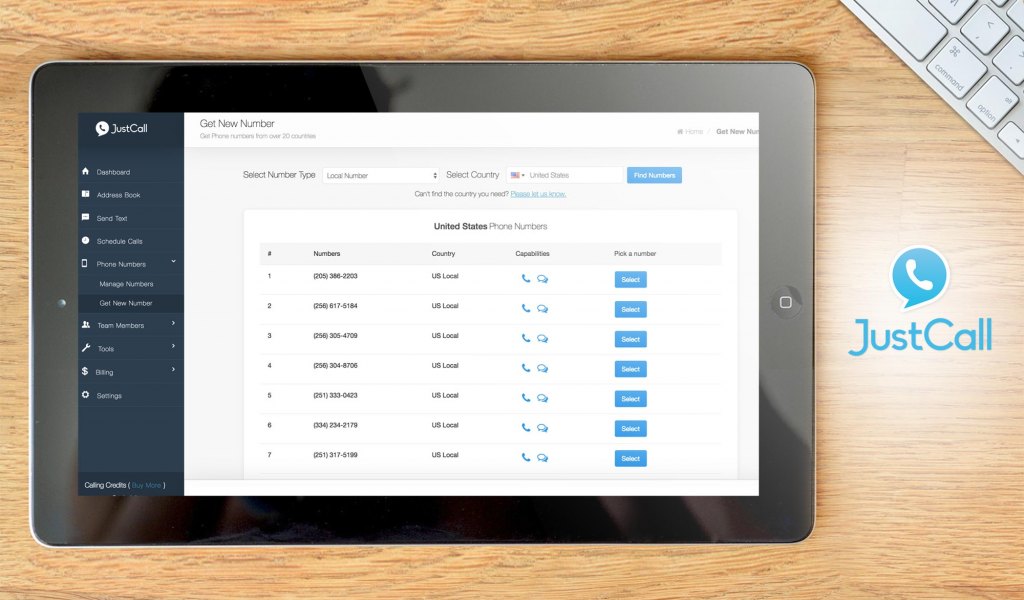 JustCall dashboard
