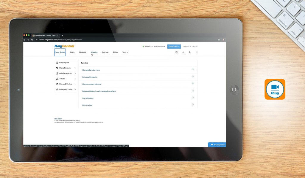 RingCentral Video dashboard