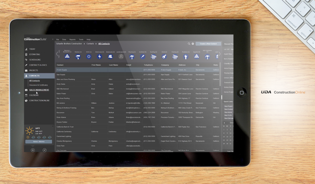 UDA Construction online dashboard