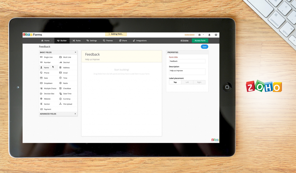 Zoho Forms dashboard