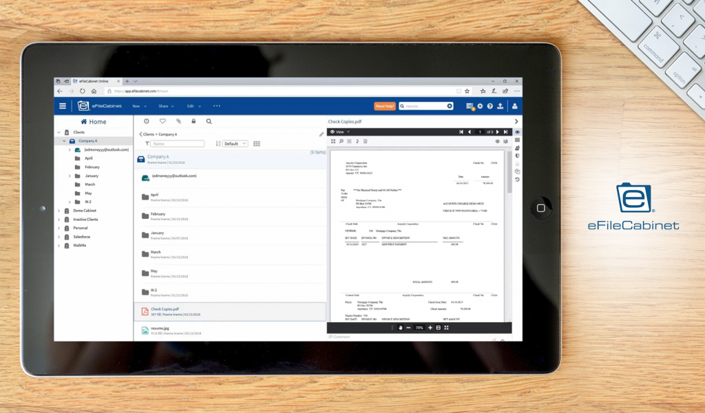 eFileCabinet dashboard