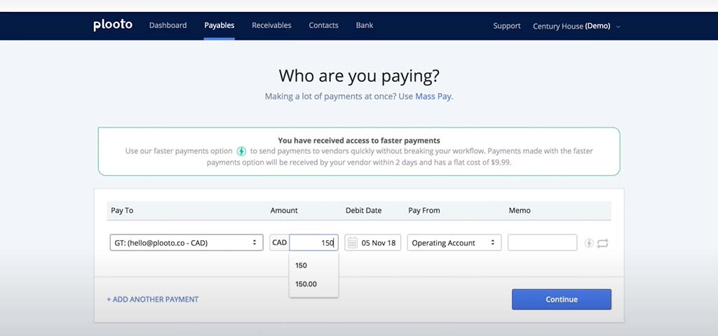 plooto payable dashboard