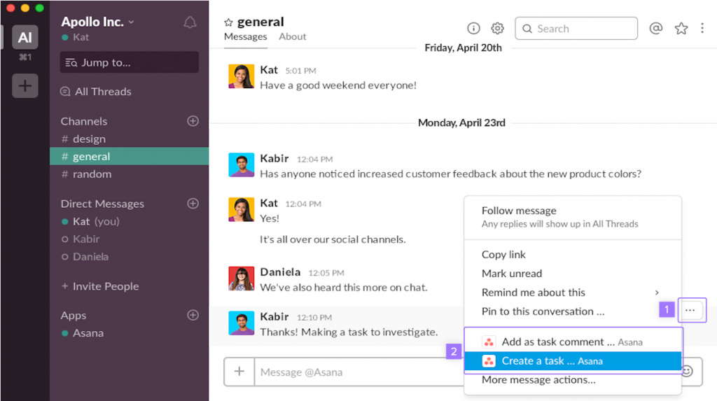 Slack dashboard