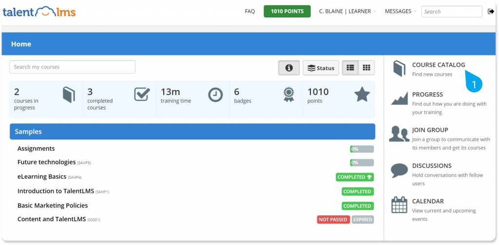 TalentLMS dashboard
