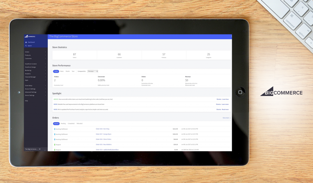 BigCommerce dashboard