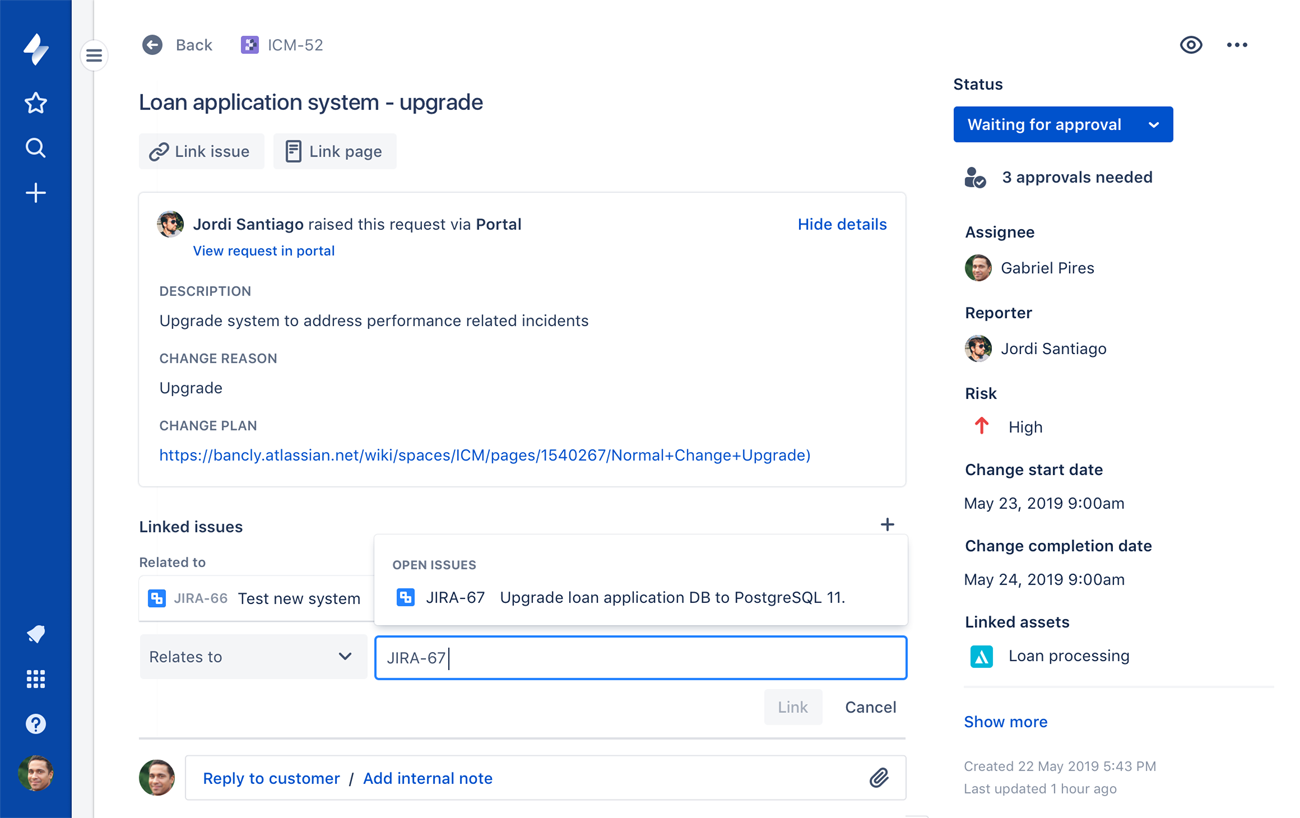 Jira Service Desk - Change Management dashboard