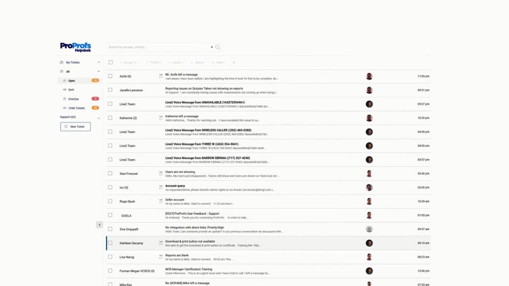 ProProfs Help Desk dashboard