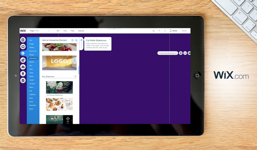 Wix.com dashboard