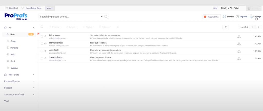 ProProfs interface