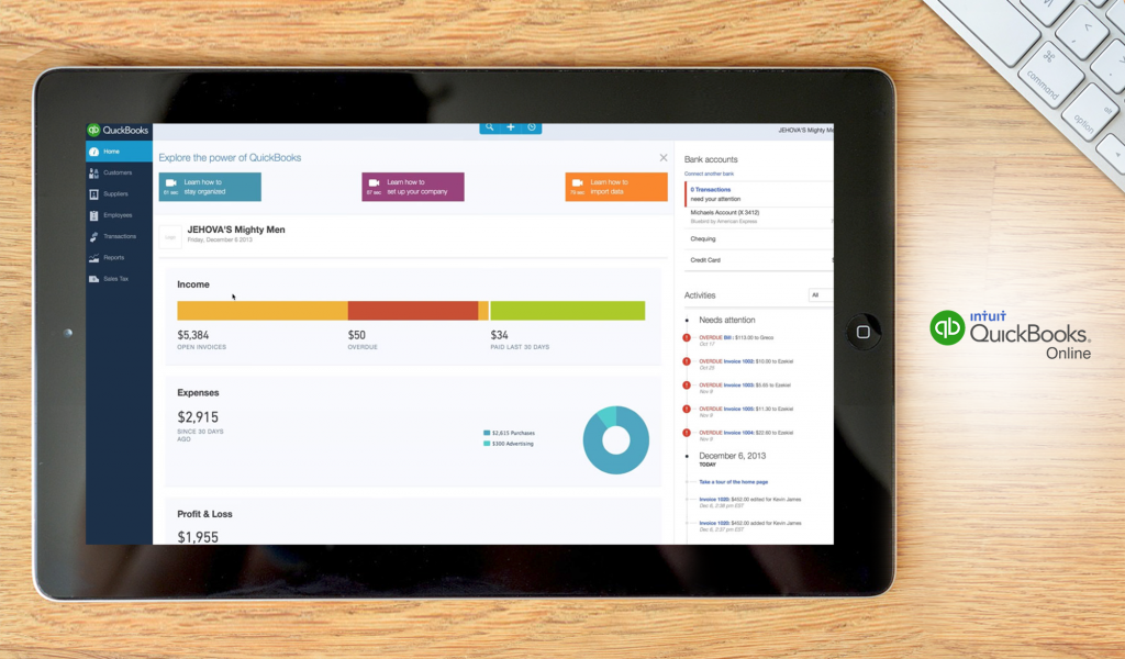 QuickBooks Online dashboard