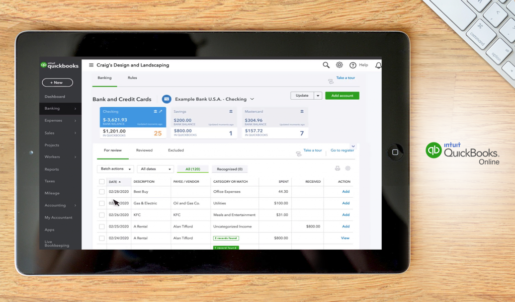 QuickBooks Online dashboard