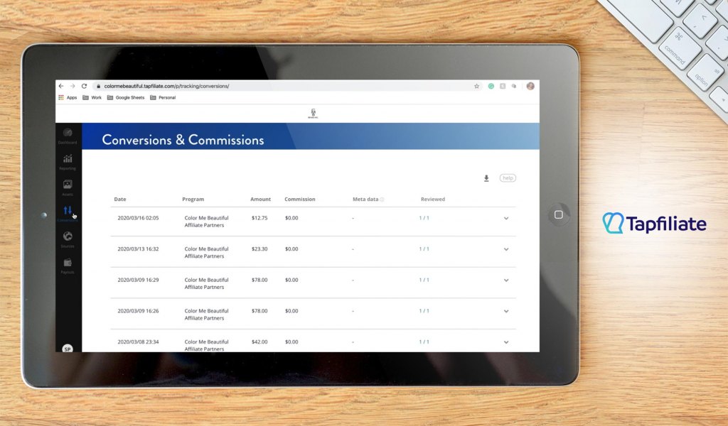 Tapfiliate dashboard