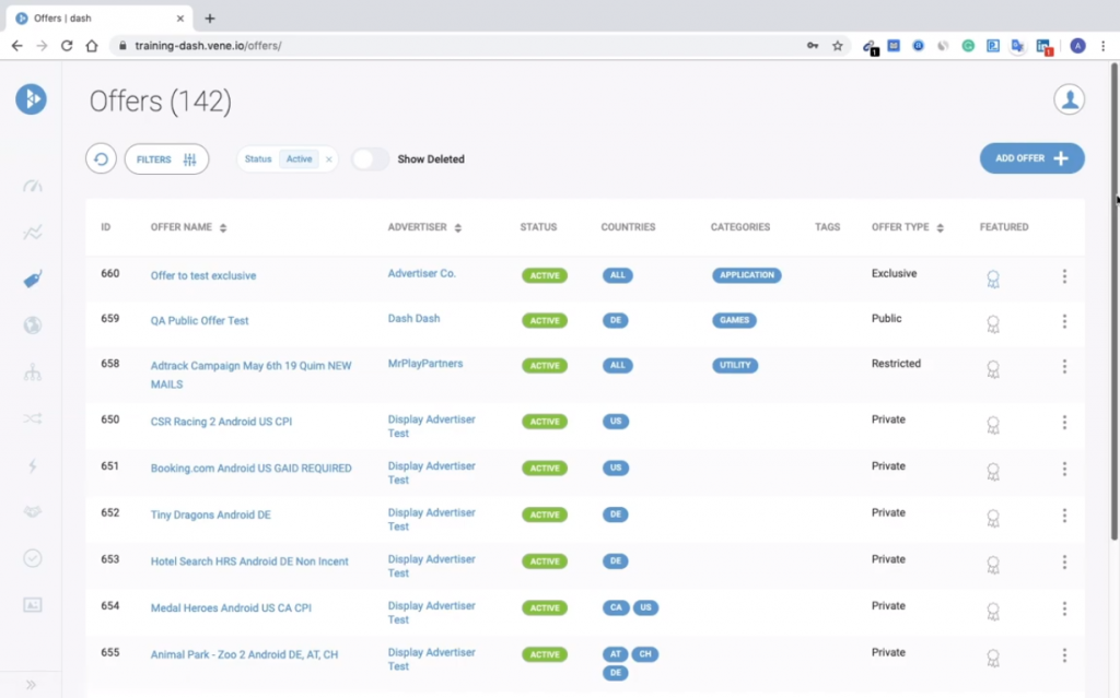 vene dash dashboard