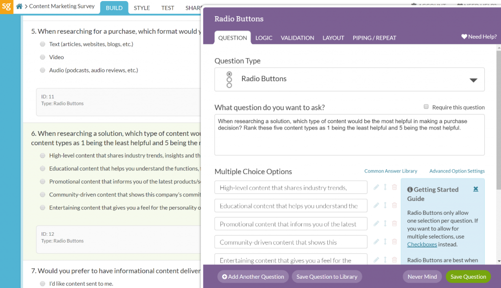 SurveyGizmo question types