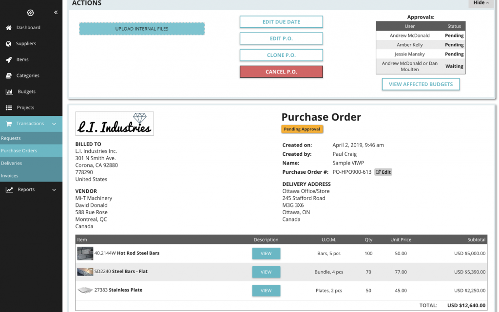 tradogram purchase order