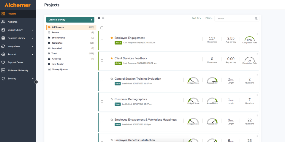 Alchemer dashboard