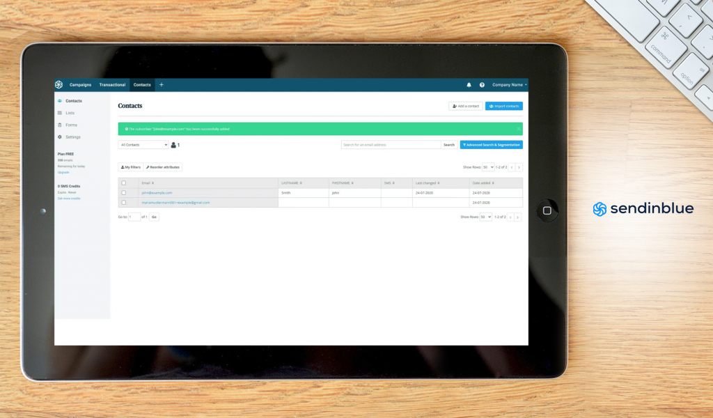 SendinBlue dashboard 