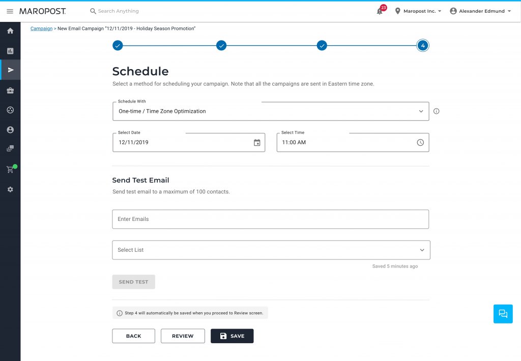 Maropost Marketing Cloud campaign scheduling