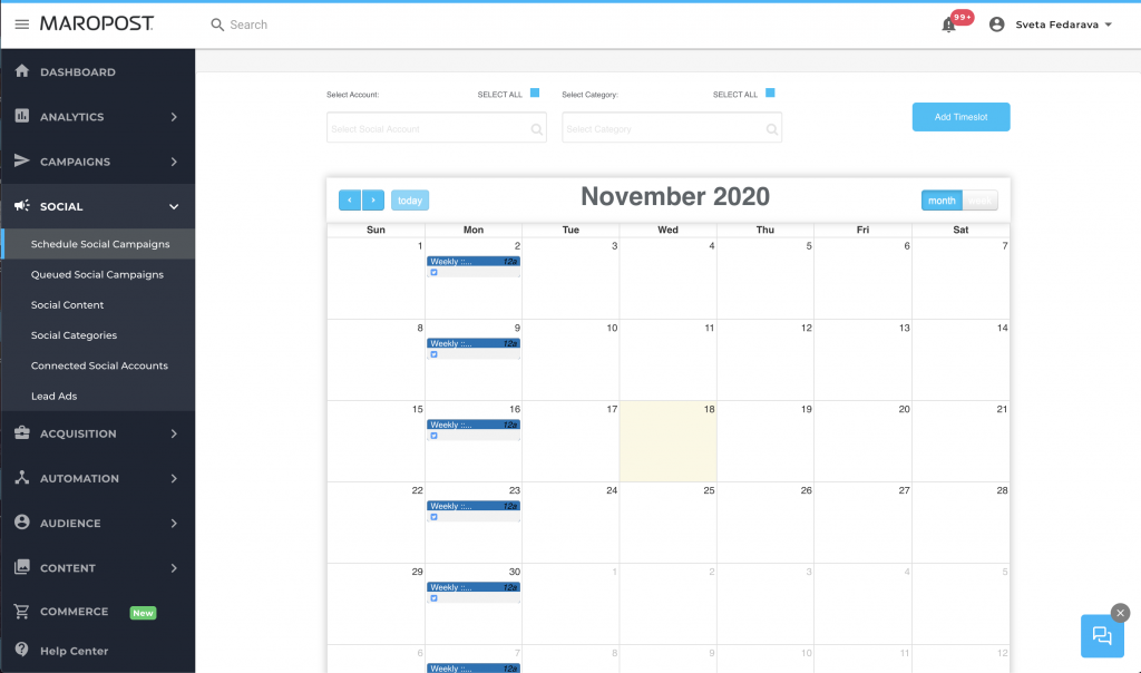 Maropost Marketing Cloud social media calendar