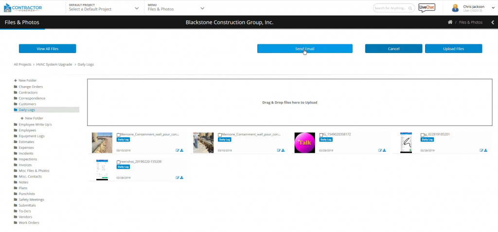 Contractor Foreman file and photo sharing