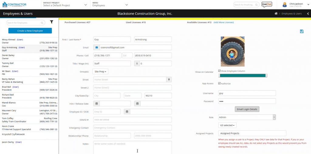 Contractor Foreman contact manager