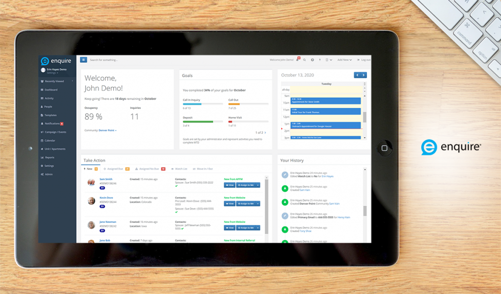 Enquire-CRM dashboard