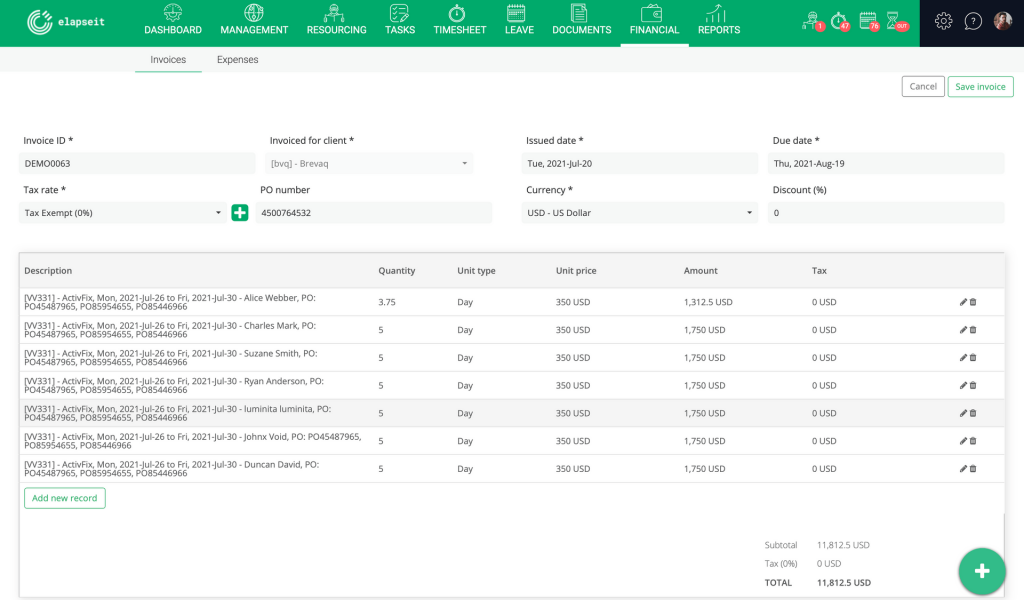 elapseit create invoices