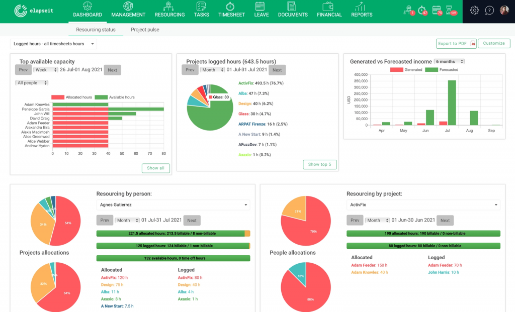 elapseit Resourcing dashboard