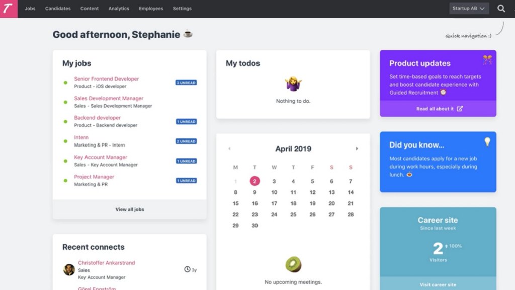 Teamtailor dashboard