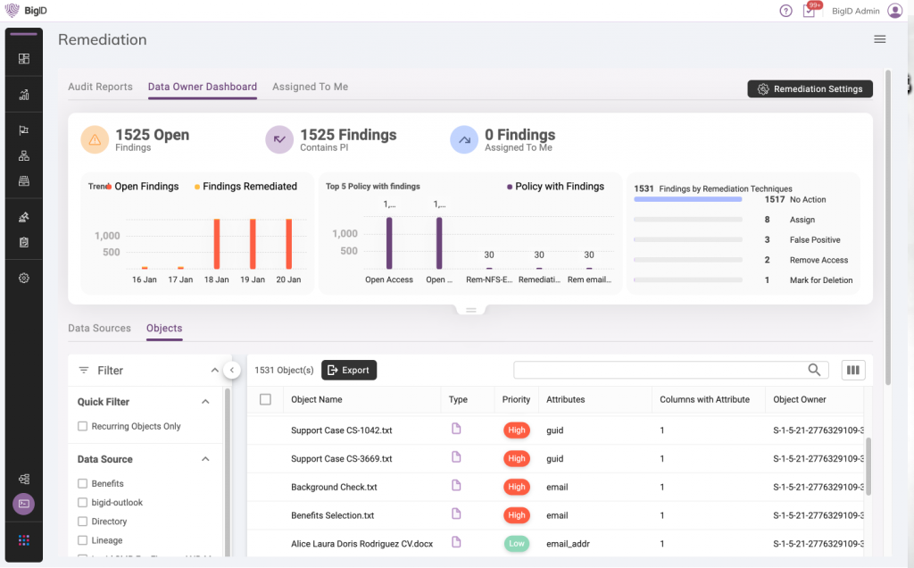 BigID data risk mitigation
