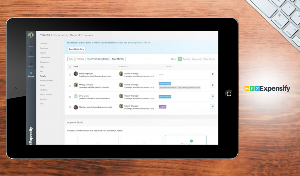 expensify dashboard