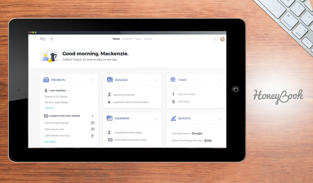 HoneyBook dashboard