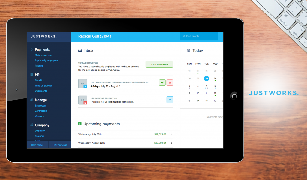Justworks dashboard